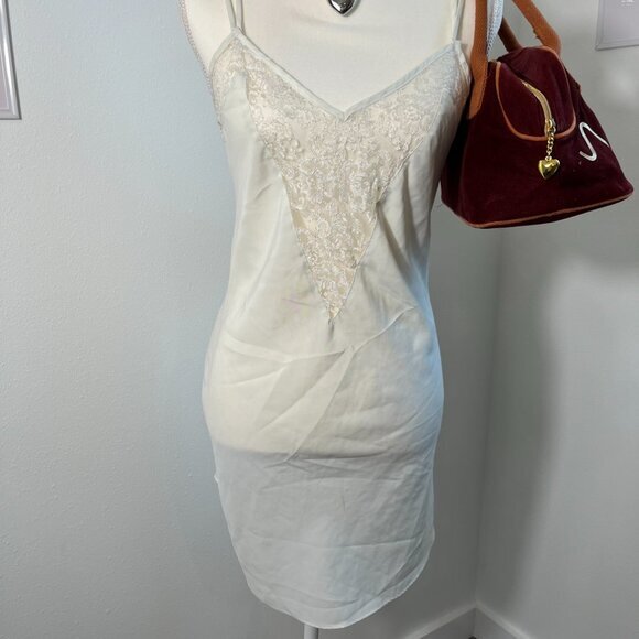 Vintage 90s Victoria's Secret Gold Label Off White Mini Slip Dress Womens M‎ - Picture 2 of 7